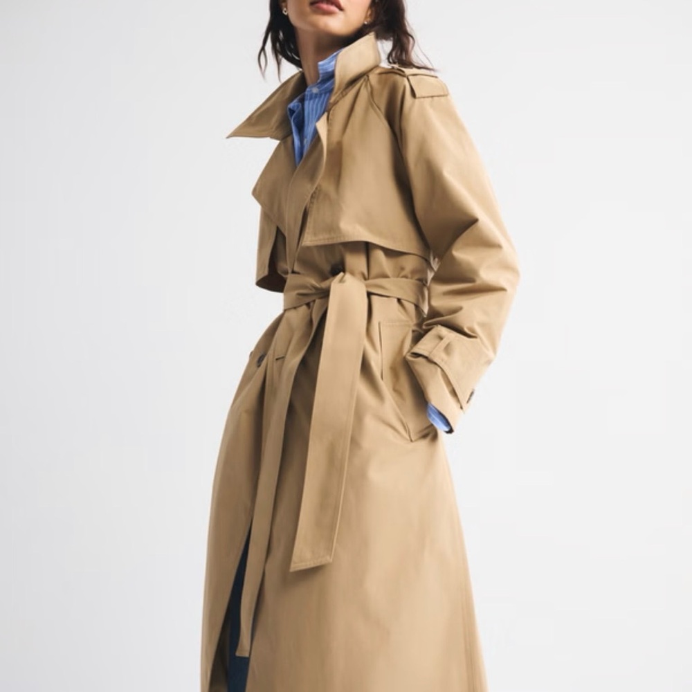 Abercrombie & Fitch Tan Trench Coat with Waist Tie